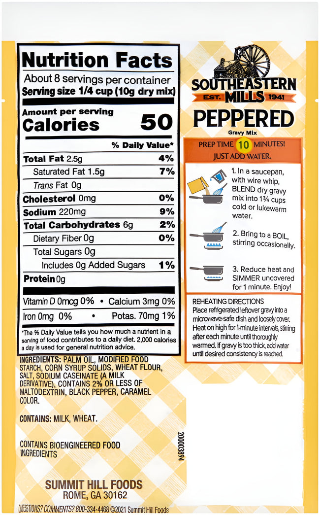 Southeastern Mills Peppered Gravy Mix, 2.75 Oz Pouch