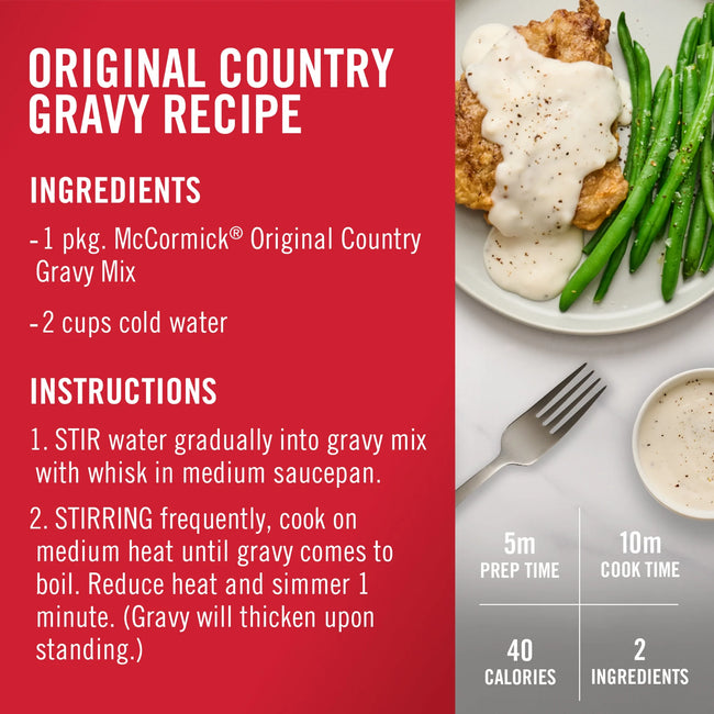 Mccormick No Artificial Flavors Original Country Gravy Mix, 2.64 Oz Envelope