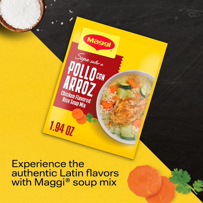 Maggi Arroz Chicken Sopa Sabor a Pollo Con Arroz Chicken Flavored Rice Soup Mix, Instant Soup Packets 1.94 Oz