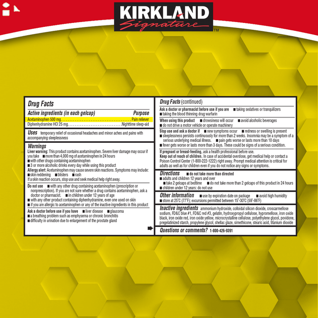 K.S Signature Rapid Released Acetaminophen PM, 500 Mg, 375 Caps Extra Strength | Compare to Tylenol PM Active Ingredients 