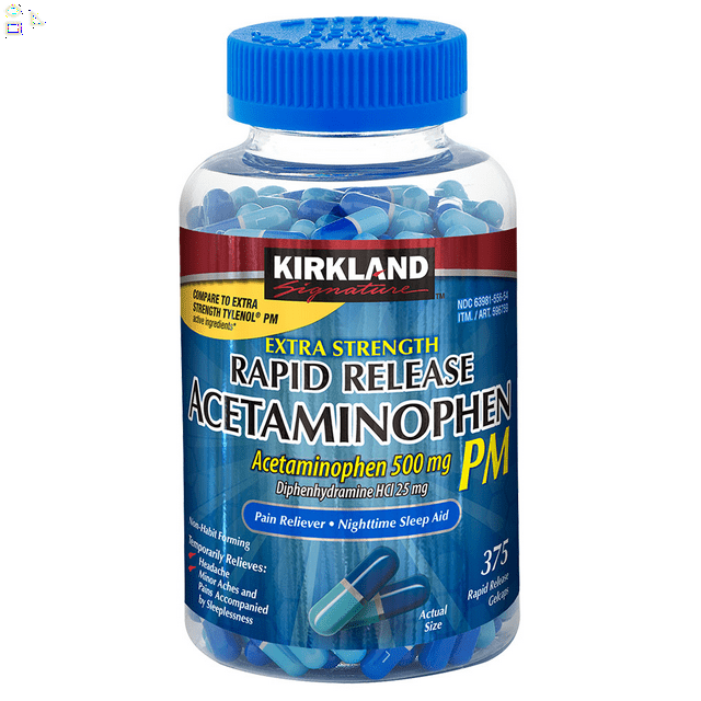 K.S Signature Rapid Released Acetaminophen PM, 500 Mg, 375 Caps Extra Strength | Compare to Tylenol PM Active Ingredients 