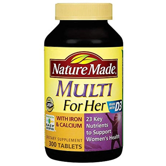 Nature Made for Her Multi Vitamins with Iron and Calcium and 23 Key Nutrients to Support Women'S Health (300 Tablets)