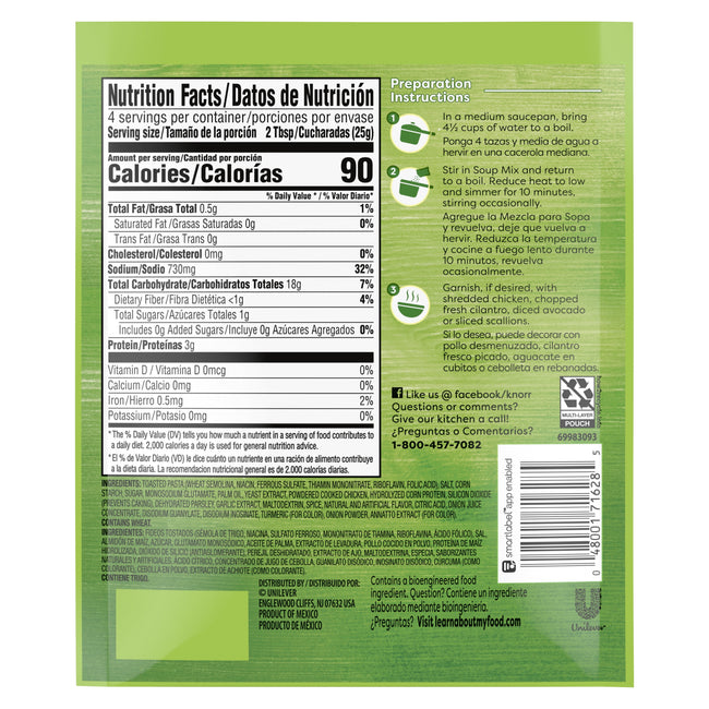 Knorr Sopa Pasta Soup Mix Chicken Noodle 3.5 Oz | Fideos Con Sabor A Pollo Pasta Soup Mix